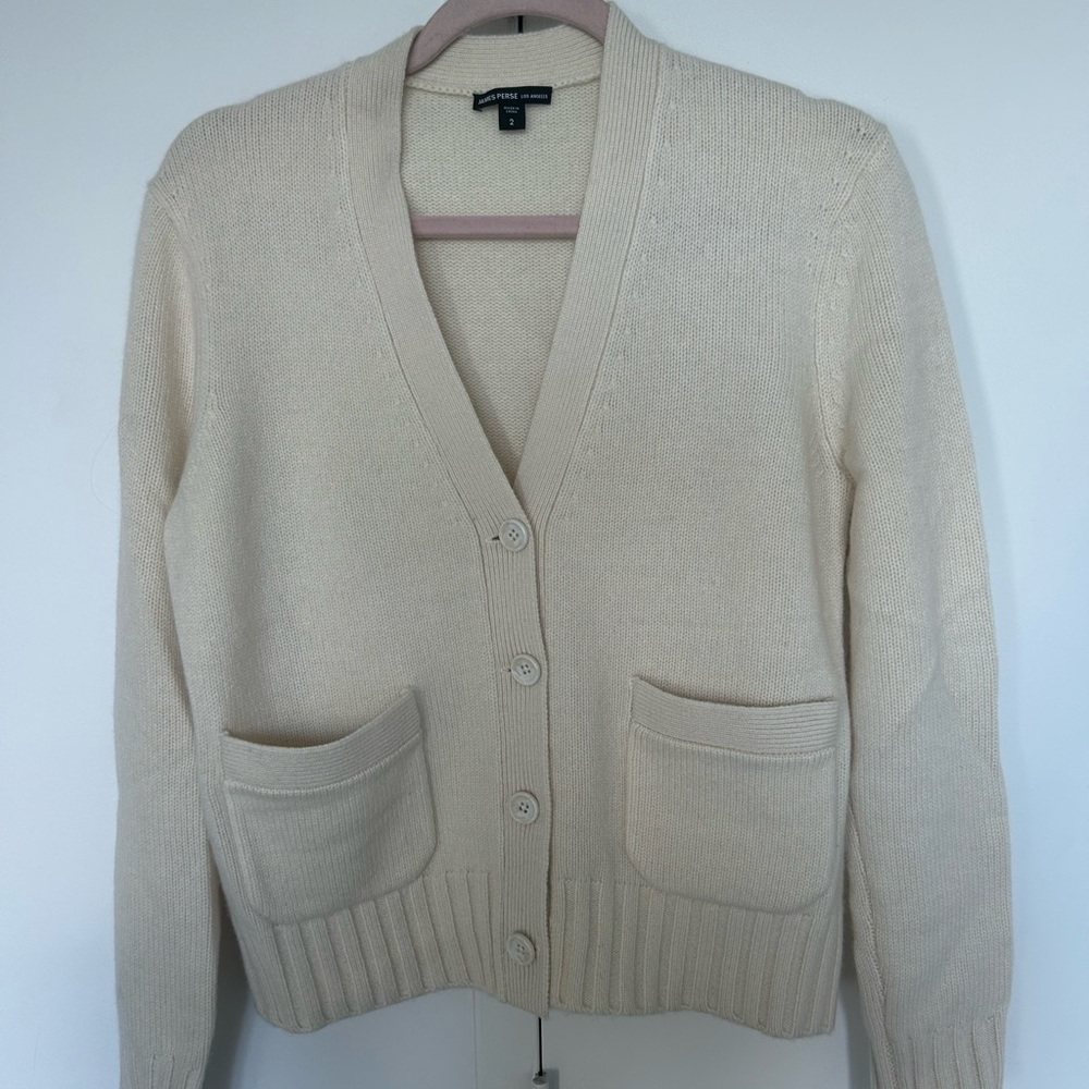 James Perse Cream cashmere Cardigan Sweater V-Neck Ribbed